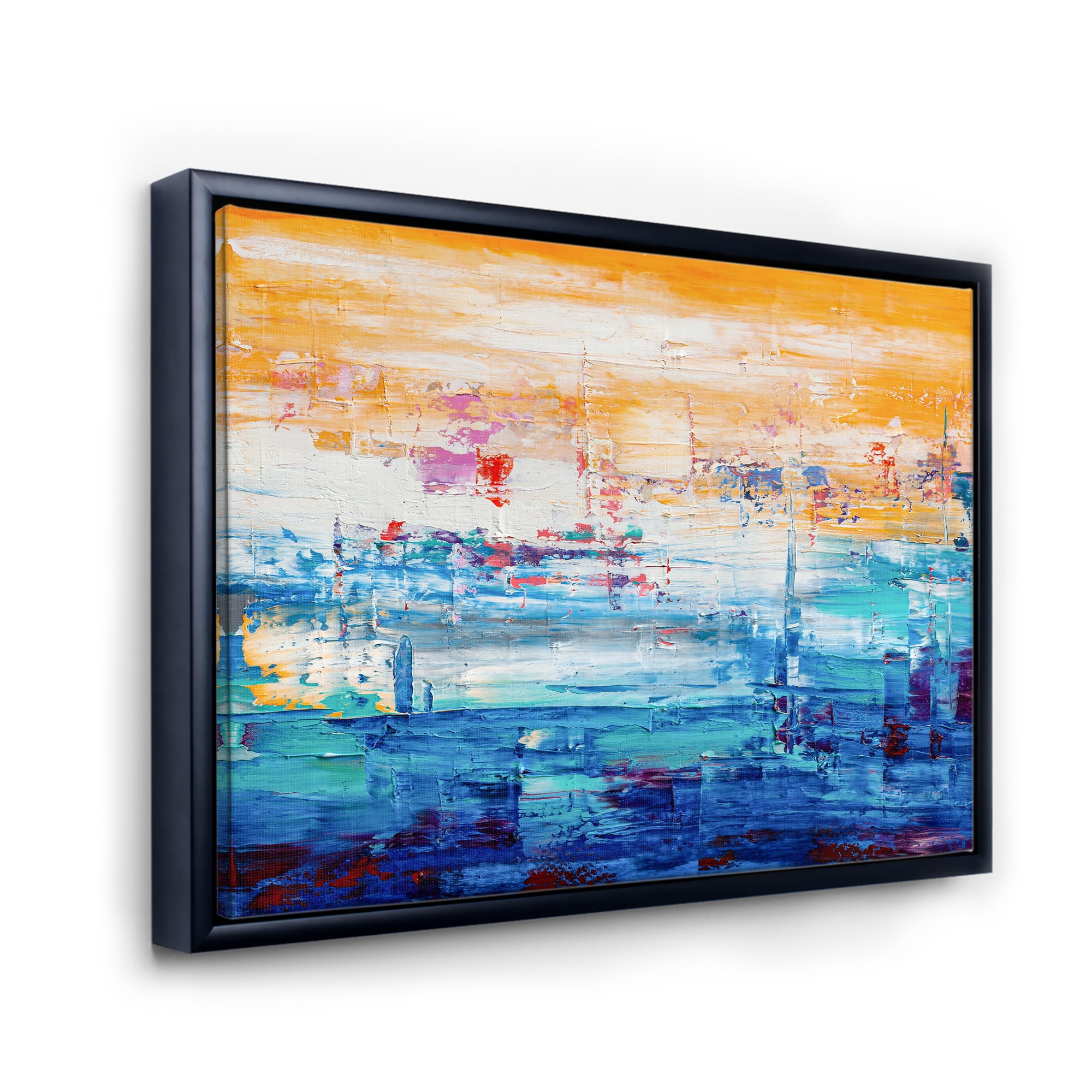 Designart 'Blue Meet Orange Abstract' Modern Framed Canvas Wall Art Print
