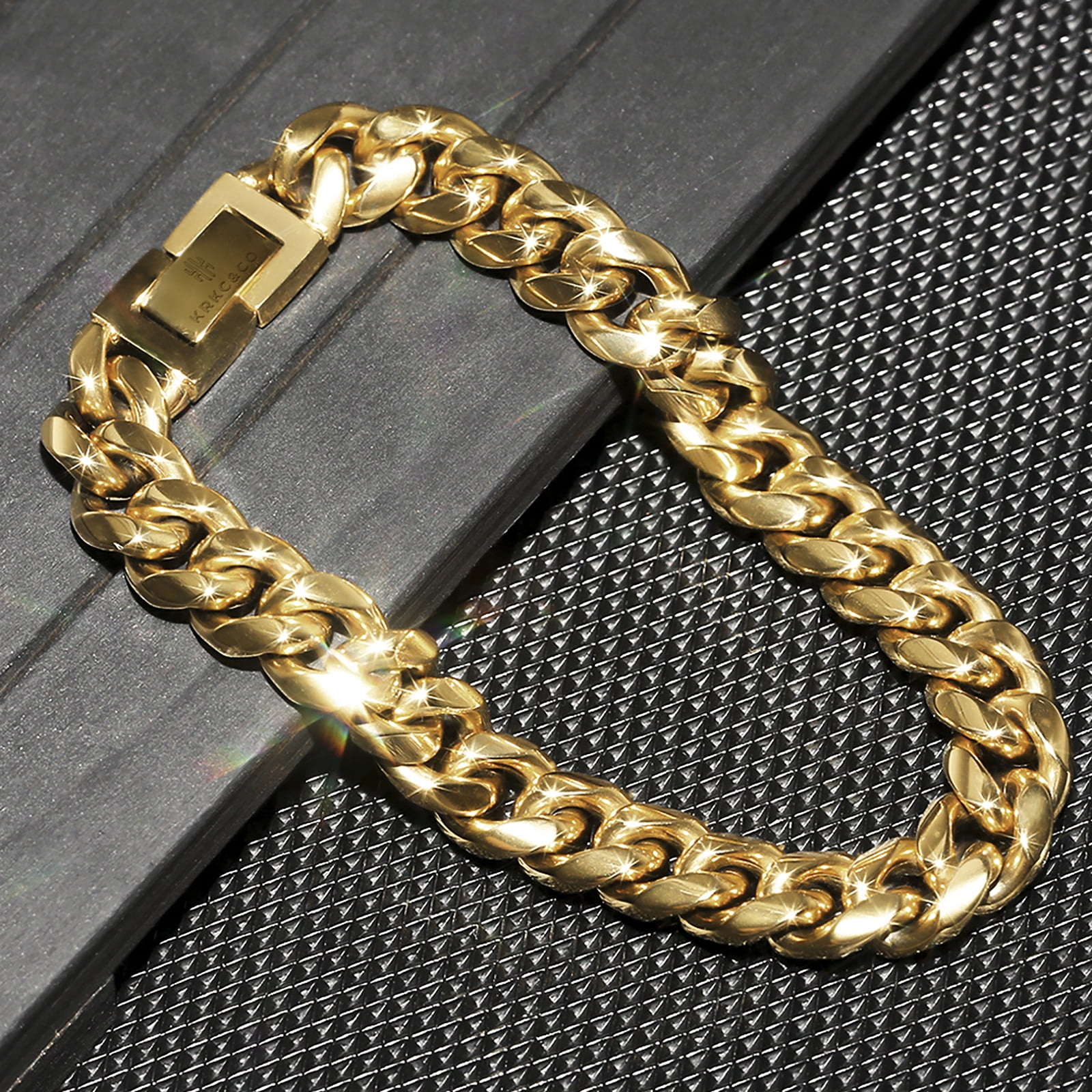 KRKC&CO 12mm Iced Out Cuban Link Bracelet - 18K/14K Gold Plated Men's Hip Hop Bling - View #2