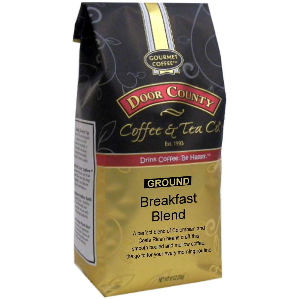 Door County Coffee Breakfast Blend, Multi-Origin of Sumatra, Costa Rica and Colombia Specialty Arabica Beans, Ground, 10oz