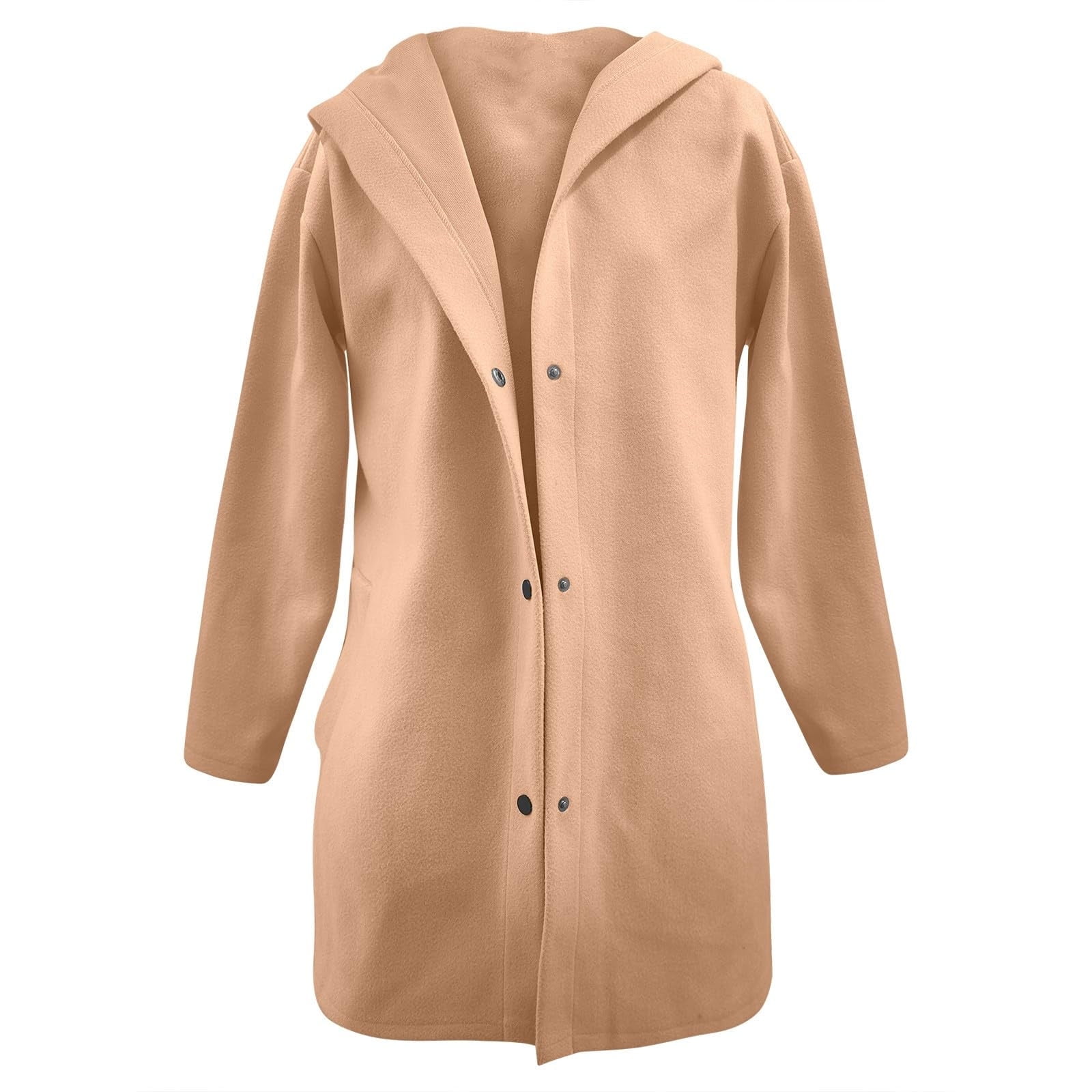 Womens Wool Peacoats with Hooded and Pockets Plus Size S-5X Snap-Button Up Coats Ladies Casual Solid Long Sleeve Comfort Outerwear