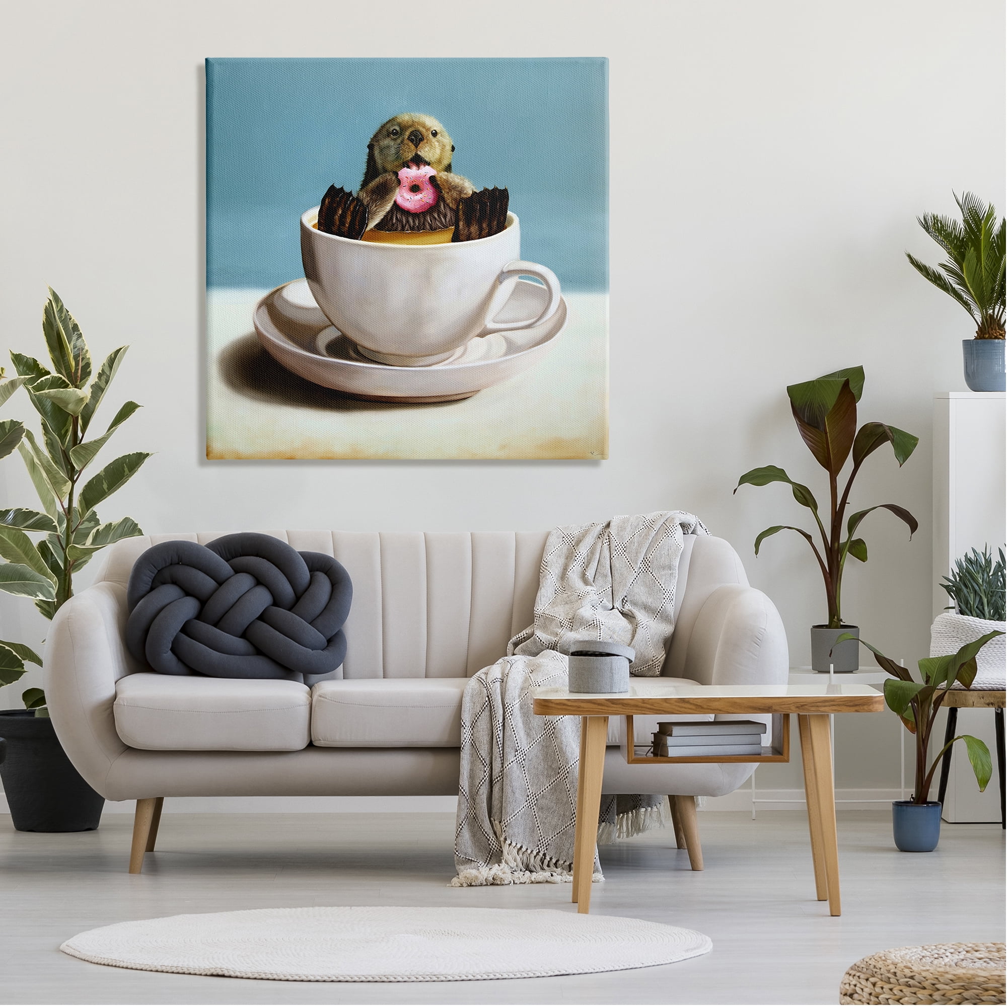 Stupell Industries Cute Seal Pink Donut Floating Coffee Tea Cup Canvas Wall Art, 36 x 36, Design by Lucia Heffernan