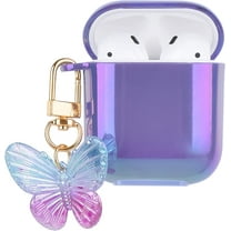 Compatible with AirPods Case Cover,Butterfly Colorful Cute Luxury Plating for AirPod Case with Keychain Soft TPU Protective Case for Women Girls Design for AirPods 1&2 Purple
