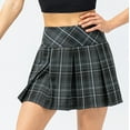 thumbnail image 4 of Women Plaid Casual Mini Skater Skirt with Shorts Elastic Tennis Skirt High Waist Basic Pleated Golf Skorts with Pockets Gray XL, 4 of 7