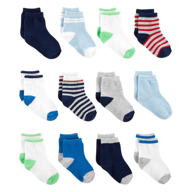 Pack de 12 pares de calcetines para bebé Simple Joys by Carter's, azul, blanco y gris