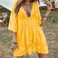 thumbnail image 2 of Aboser Womens Summer Beach Cover Ups Boho Lace V Neck Swimsuit Coverups Loose 3/4 Sleeve Beach Vacation Dress Elegant Embroidery Bathing Suit Cover up, 2 of 9