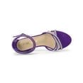 thumbnail image 4 of BLISSFUL STEP Women's Shoes Rhinestone Crisscross Strappy Block Heel Faux Suede Ankle Buckle Sandals Purple 10, 4 of 7