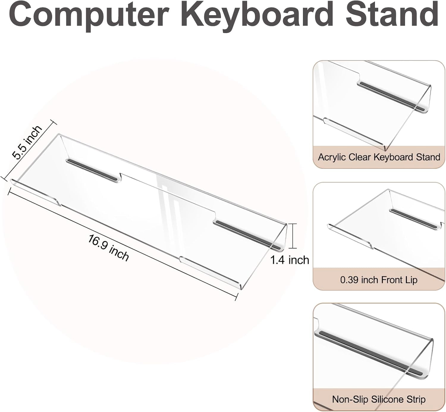 Computer Keyboard Stand&Wrist Rest Support for Keyboard &Mouse Pad Set, Ergonomic Massage Wrist Rest Set, Easy Typing Working Acrylic Clear Stand for Office Home, Black