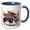 Blue/White, variant on 3drose, Thou Shalt Rod Banner, Wheelies, Smoke and Flames, 11oz Two-tone Yellow Mug