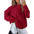 thumbnail image 3 of Women's Oversized Cable Knit Crewneck Sweaters Red XXL, 3 of 9