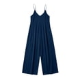 thumbnail image 5 of Taqqpue Women Jumpsuits Flowy Plus Size Rompers Solid Color Spaghetti Strap Straps V Neck Wide-leg Conjoined Pants for Women, 5 of 7