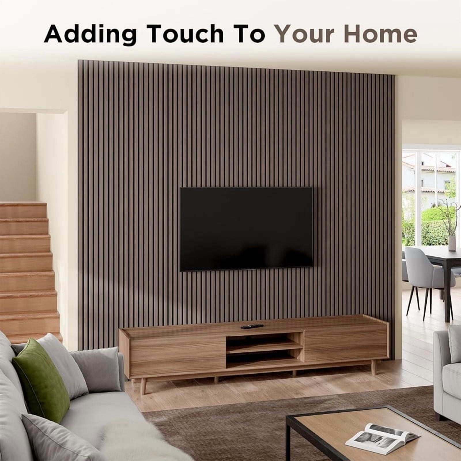 Easy4Home 4Pcs Wood Soundproof Wall Panels 94.5" x 12.6" Wood Slat Acoustic Panels, Dark Walnut