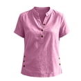 thumbnail image 6 of Women's V-Neck Button-Up Short Sleeve Blouse with Side Slit Detail, 6 of 7