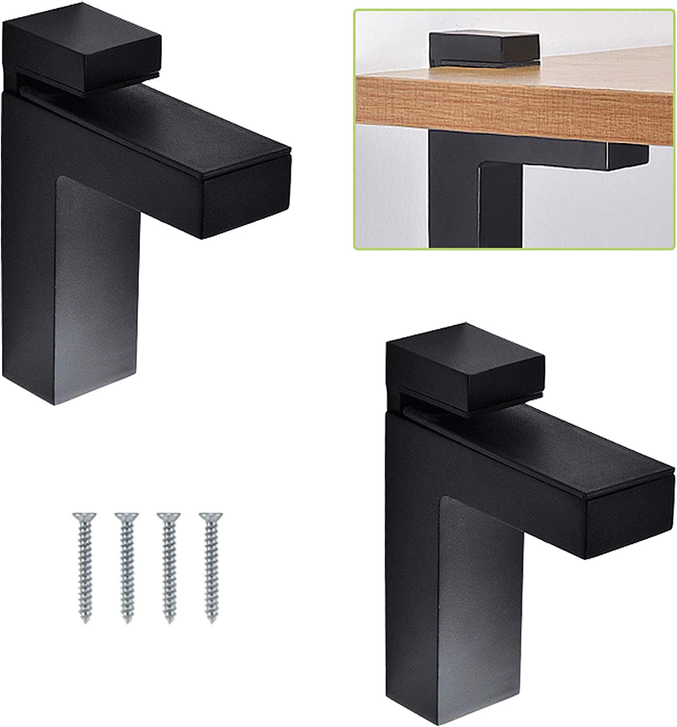L Shape Glass Clamp, 2Pcs Black Adjustable Wood/Glass Shelf Brackets Wall Mounted Glass Holders