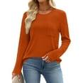 thumbnail image 4 of Aobny Orange Blouses for Women Long Sleeve Crew Neck Tops Waffle Knit Pullover with Pocket Teacher Shirt,XXL, 4 of 7