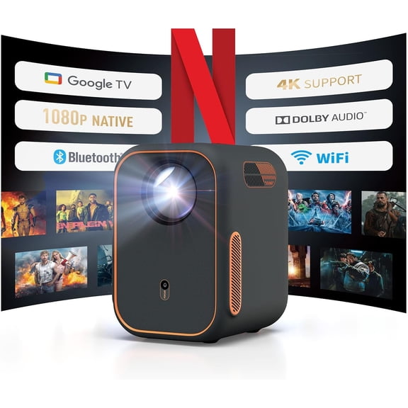 Restored WEMAX 4K Google TV Projector, Licensed Netflix, HDR10 & Dolby Audio, Autofocus, Keystone Correction, Native 1080P Smart Movie Projector w/ WiFi Bluetooth for Home Theater (Refurbished)