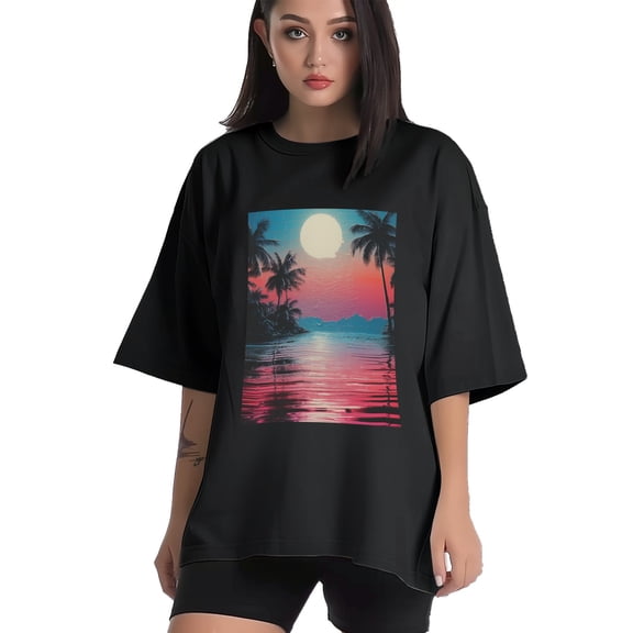 Plus Size Shirt for Women Black Tops for Women Short Sleeves Shirt for Women Vintage Landscape T Shirt Crewneck Shirt for Women XS