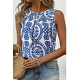 thumbnail image 6 of Women's Blue Vintage Print Pintuck Crew Neck Tank Top - Bohemian Style - [ZhiHiMeRi] | (US 12-14)L, 6 of 12