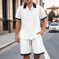 thumbnail image 2 of NAFUU Men's 2 Pieces Set Fashion Color Blocked Short Sleeved Shirt Shorts Mens Casual Loose Trendy Comfortable Suit Sports Jogging Tracksuit, 2 of 5