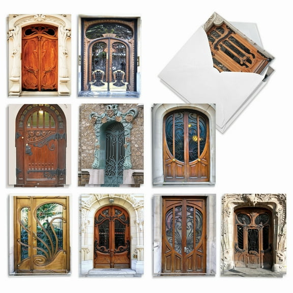 The Best Card Company 20 Assorted Thank You Notecards Boxed Set 4 x 5.12 Inch with Envelopes (10 Designs, 2 Each) Art Nouveau Doors AM4624TYG-B2x10