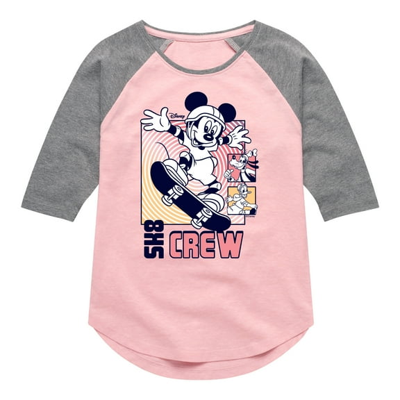Disney - Mickey & Friends - Mickey Skateboarding - SK8 Crew - Toddler And Youth Girls Raglan Graphic T-Shirt