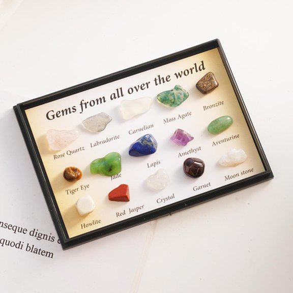 Fluorite Quartz Healing Crystal Stones in Gift Box 15pcs Healing Crystals Kit,Rough Polished Gravel Specimen,Natural Gemstones Amethyst Cluster, Crystal Points, Reiki Chakra Collection Stones