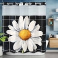 thumbnail image 6 of White Daisy No Hooks Shower Curtain with Snap-in Liner Spring Flower Floral Green Leaf Black Plaid Watercolor Shower Curtains for Bathroom, Waterproof, Easy Install, Washable 66"x72", 6 of 9