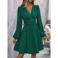 thumbnail image 3 of Women'S Elegant Dress V Neck Long Sleeve High Waist Swing Prom Cocktail Short Dresses Green M, 3 of 5
