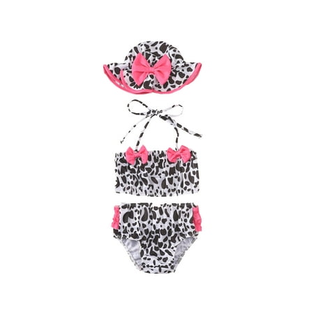 

Toddler Baby Girls Swimsuit Bikini Sets Halter Sleeveless Crop Tube Top Ruffle Shorts Sun Hat 3Pcs Bathing Suit
