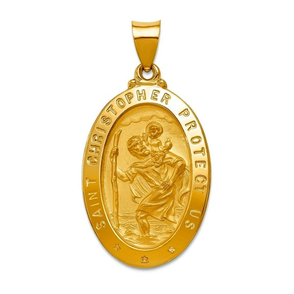 14k Yellow Gold Polished and Satin St. Christopher Medal Pendant Necklace 36x18.5mm Wide Pendant for Women