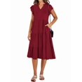 thumbnail image 3 of Womens Summer Dress Ruffle Sleeve V Neck Midi Dresses Tiered Boho Beach Sundress Wine Red XL, 3 of 9