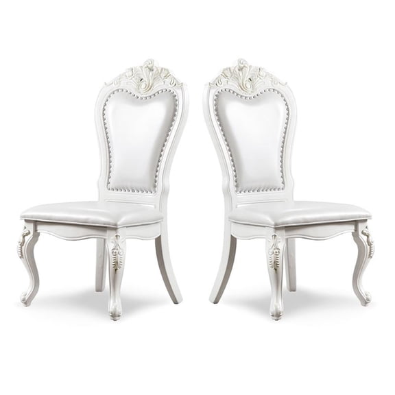 Maklaine Traditional Faux Leather Side Chairs in White (Set of 2)
