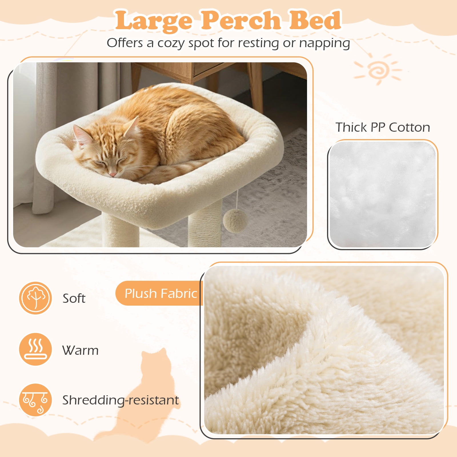 Gymax 19.5'' Small Cat Tree w/Large Padded Plush Perch Condo Sisal Scratching Posts Beige