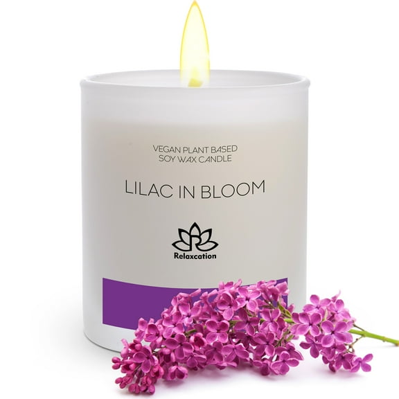 Soy Wax Candle in Glass Jar Lilac in Bloom Scented Candle Clean Burn up to 80 Hours Handmade in USA Natural and Safe by Relaxcation 10 oz