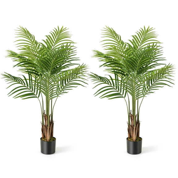 Gymax 4.2 FT Tall Artificial Palm Paradise Plant 2 Pack Large Fake Potted Tree