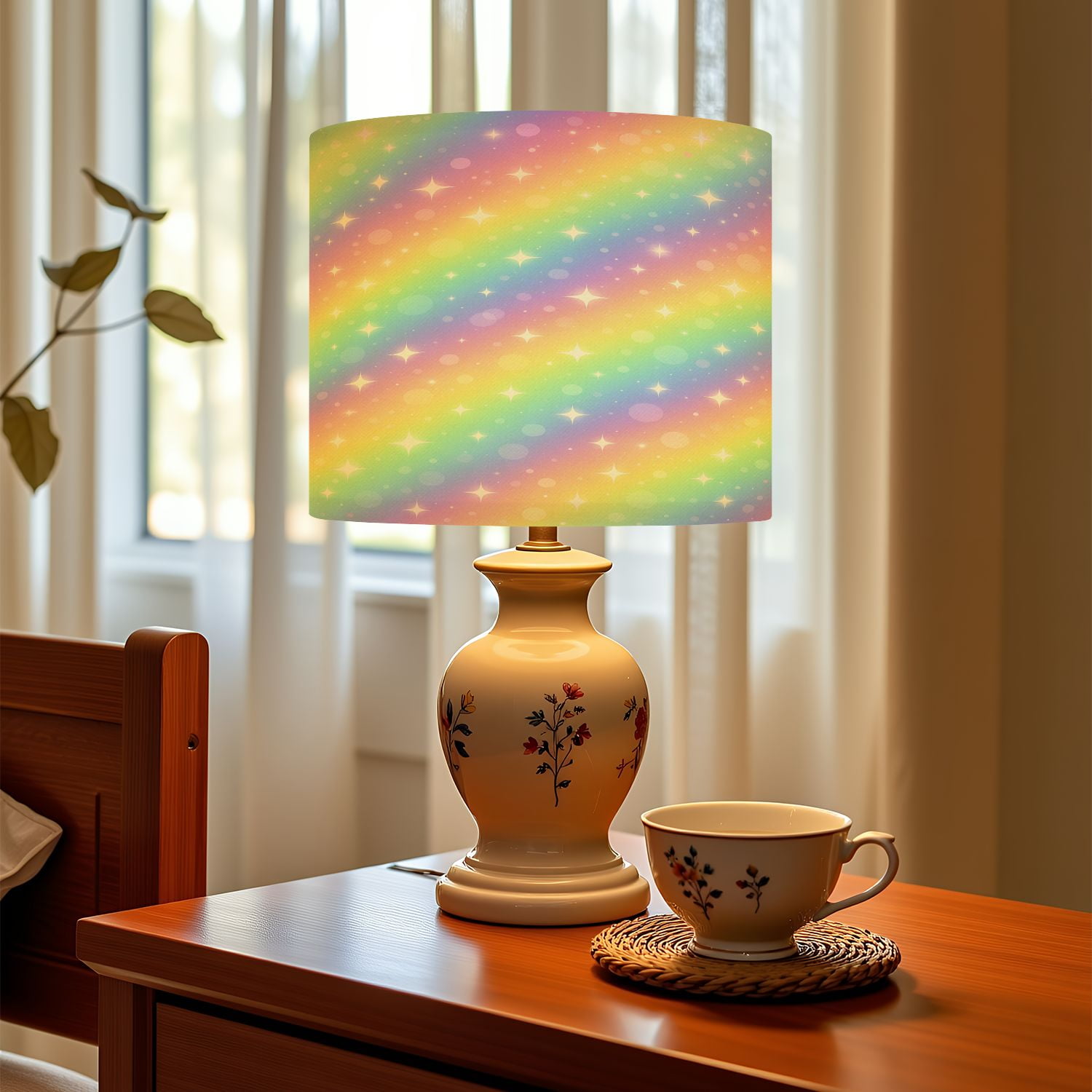 Linen Drum Lampshades Glitters rainbow sky Shiny rainbows pastel color magic fairy starry 13"x13"x10" Light Shade for Table Lamps Floor Lamp Shades Lampshade Replacement Assembly Required
