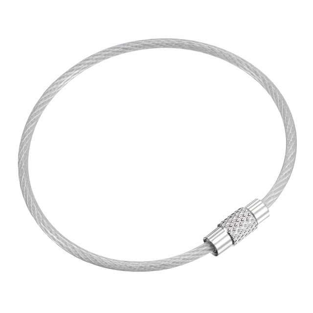 Unique Bargains 150mm Length PVC Coated Stainless Steel Keyring Loop Cable Silver 6 Count