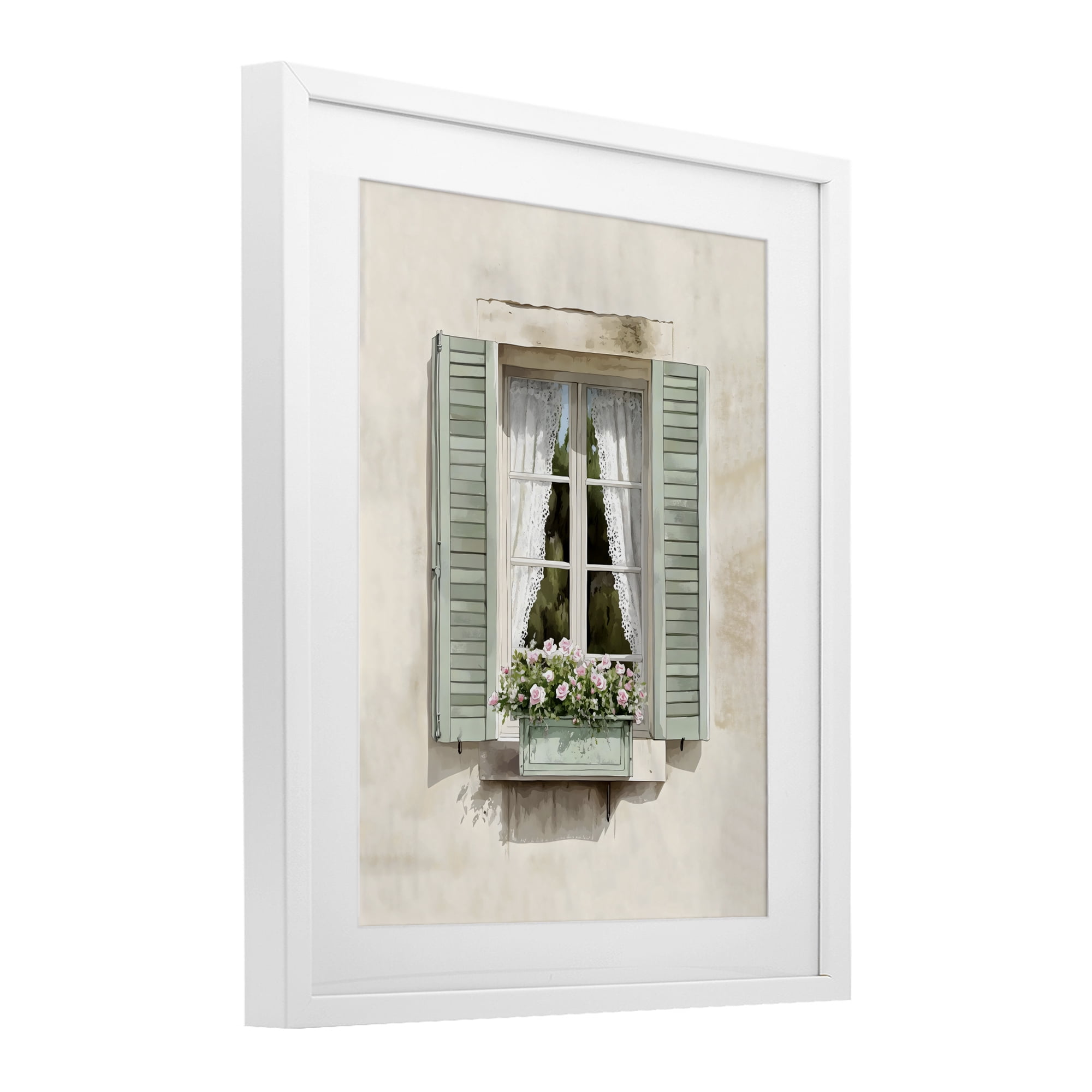 Stupell Industries French Cafe Window Curtains White Framed Print Under Glass, design by LSR Design Studio