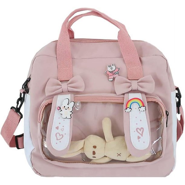 Mochila Kawaii Lindo Bolso De Mensajero Bolso De Mano De Lona Bandolera Para Mujer Bolso Kawaii Ita Con Accesorios Kawaii-rosa