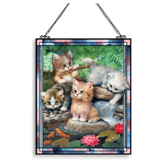 The Bradford Exchange Lily Pond Adventures Playful Kittens Suncatcher Collection Issue #1 Kitten artwork by Jurgen Scholz 7 1/2-inches