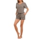 thumbnail image 2 of Conjunto de pijama de mujer INSPIRE CHIC de punto acanalado, ropa de descanso, camiseta de manga corta y pantalones cortos con bolsillos, talla XS, color marrón, 2 of 5