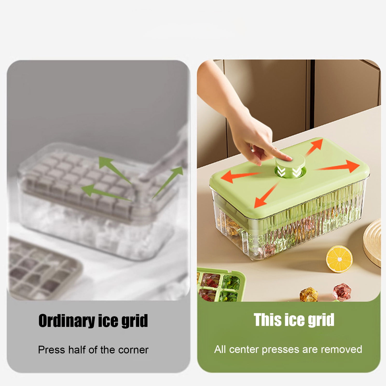 Fufafayo 2Pcs Double Layer Ice Tray, Press Type Ice Maker for Homemade Ice Cubes, Large Capacity Ice Making Box with Ice Shovel for Refrigerator, Kitchen or Freezer, Easy Release Stay Cool Design