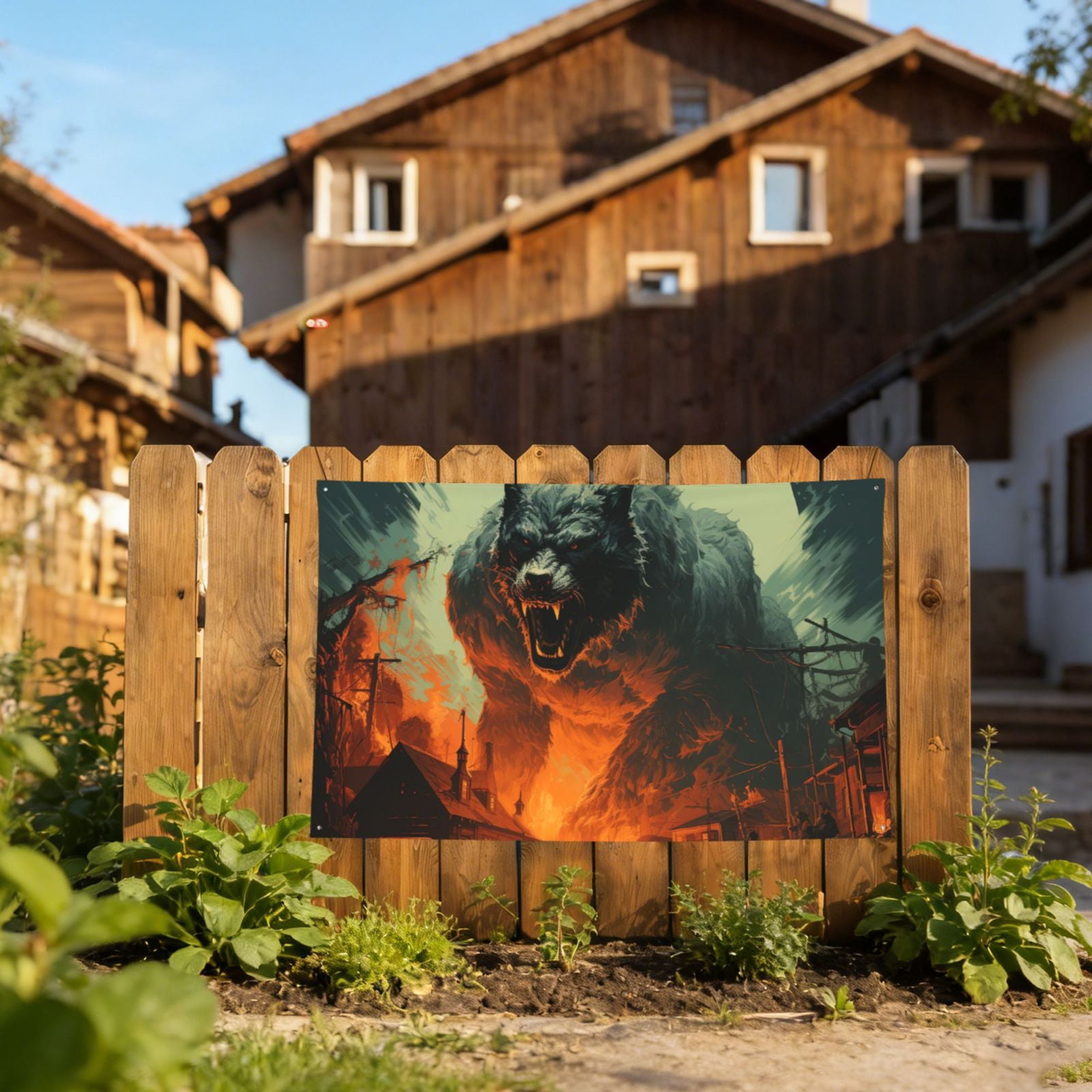 Werewolf Night Cool Art Four Hole Decorated Banner Flag for Garden Yard Home Decoration Indoor Outdoor 4x6 Ft