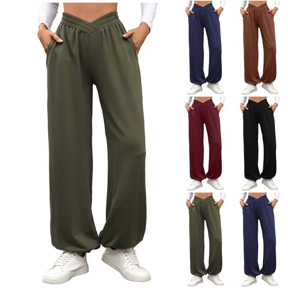 uublik Casual Pants for Women Army Green Wide Leg Sweatpants High Waisted Baggy Lounge Pants Athletic Joggers with Pockets