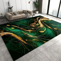 Luxury Green Rugs For Living Room, Modern Emerald Green Decor Rug, Golden Pattern Floor Rugs For Entrance Dining Room Patio Bedroom Bedside Carpet