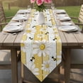 thumbnail image 6 of White Daisy Farmhouse Table Runner Linen Burlap Table Runner 72 Inches Long Garden Floral Bees Yellow Wooden Dresser Scarves for Kitchen Island Coffee Dining Room Party Wedding Holiday Decor 14"x72", 6 of 8