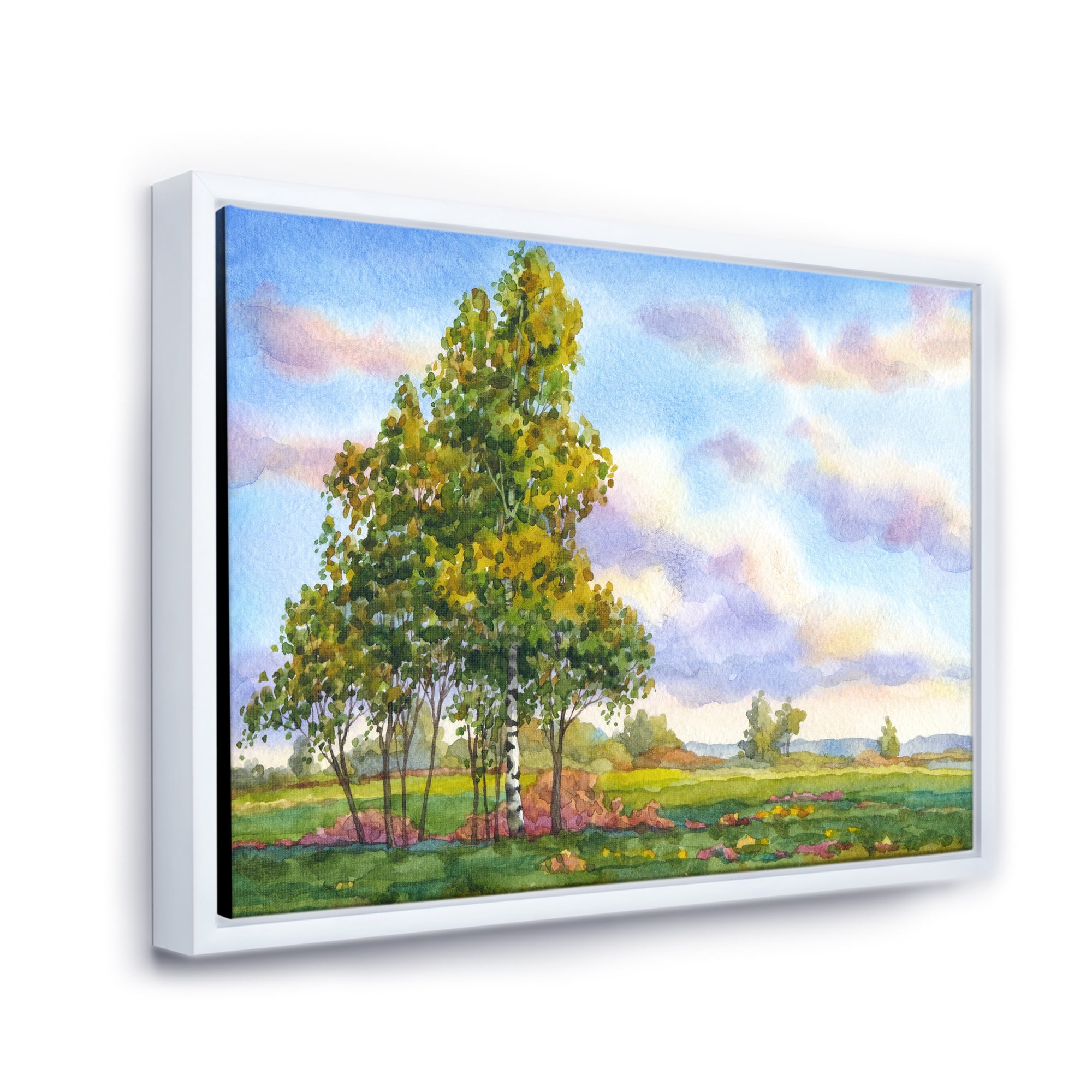 The Trees In The Evening Landscape Field 32 in x 16 in Framed Painting Canvas Art Print, by Designart