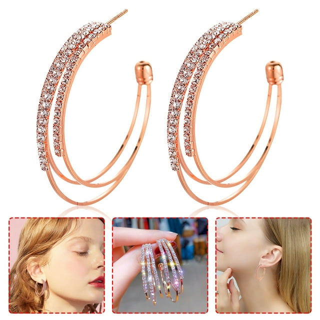 C-Shaped Hollow Hoop Earrings Featuring Exquisite Encrusted Design for a Dazzling Statement