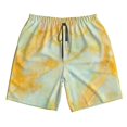 thumbnail image 2 of Honeii's Yellow With Teal Marble Print Men's Casual Shorts with Drawstring，Swim Trunks Quick Dry Beach Shorts, 2 of 5