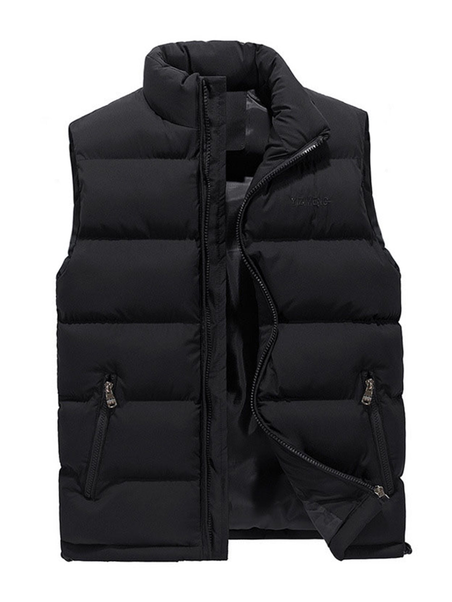 Mens Fall Winter Down Vest Light-midweight Sleeveless Puffer Coats Jackets Stylish Warm Zipper Stand-Up Collar Outerwar 