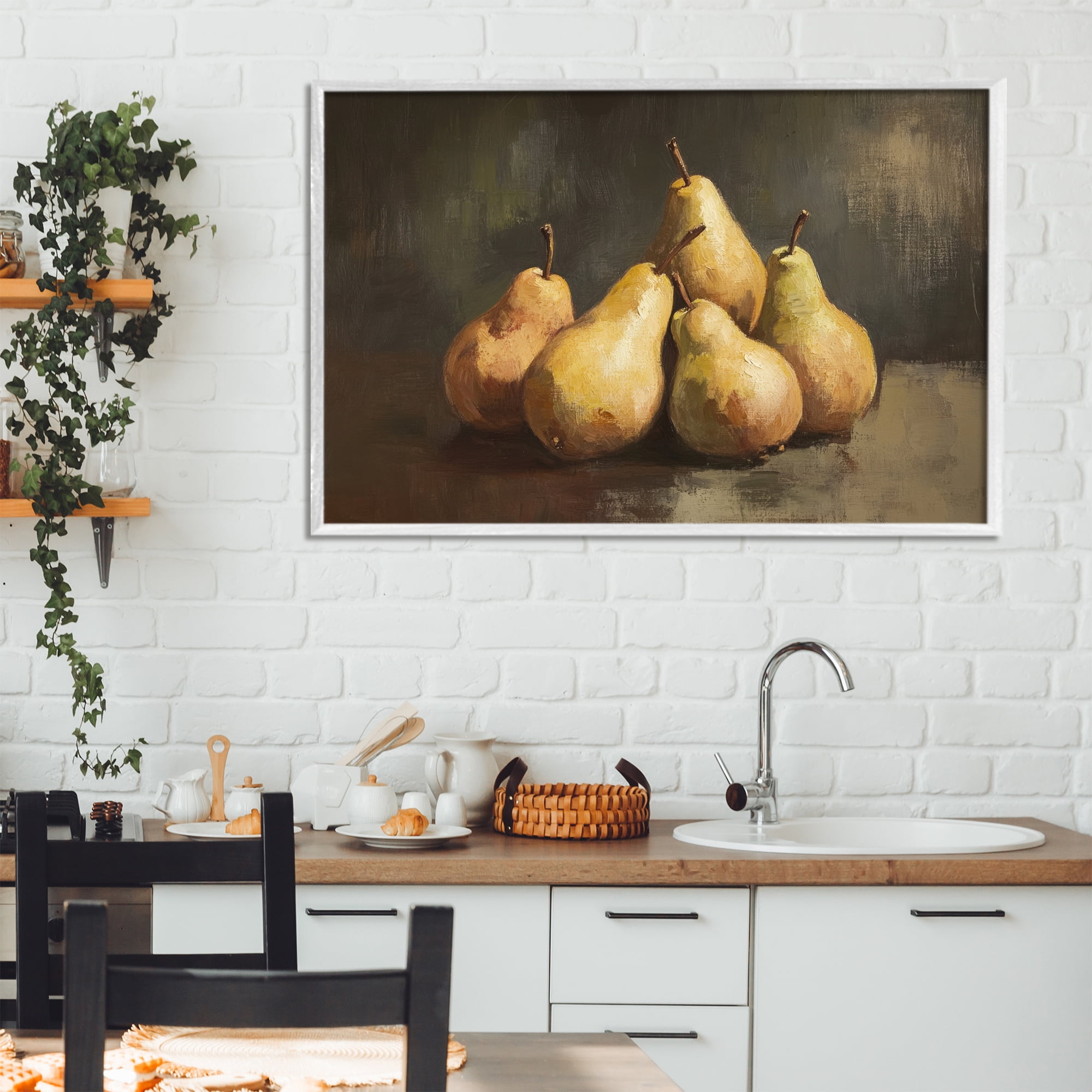 Stupell Industries Golden Pears Still Life White Framed Giclee Art, design by Petal Prints Design